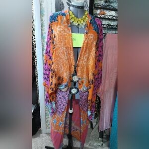 Vibrant Orange and Pink Kimono Duster By Ruggine Size Large